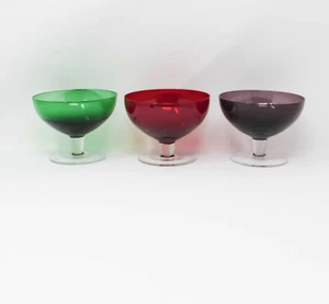 Set of 3 Vintage Colored Glass Sherbet Glasses ~ Amethyst, Red, Green ~ 4" - Picture 1 of 8