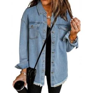 SHEWIN Denim Jacket Women' Size M Blue Oversized Jean Shirt Jackets Boyfriend D7 - Picture 1 of 5