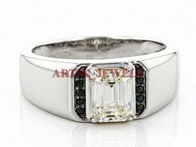 Moissanita y ónix negro con anillo de plata de ley 925 chapado en oro blanco de 14k #2911 Foto 1 de 4