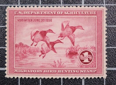 Scott RW2 1935 $1.00 Duck Stamp OG MH Nice Stamp SCV $375.00 - Image 1 of 2