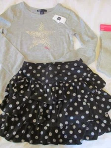 NWT 6-7 S Gap Kids Sequin Sparkle Star Skirt Gymboree Dot Skirt Tights - Picture 1 of 5