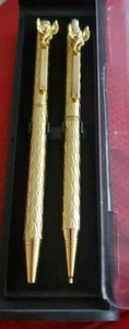 Vintage Cherub Angel Ballpoint Pen & Mechanical Pencil Gold Set X4 - Picture 1 of 4