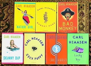 Carl Hiaasen 7 HCDJ Book Lot Sick Puppy, Lucky You, Skinny Dip, Nature Girl...VG - Imagen 1 de 6