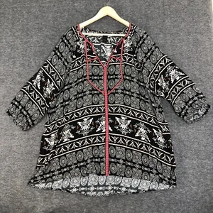 Ali Miles Top Women 2X XXL Black Pink Trim Aztec Indian Southwest Embroidered - Picture 1 of 14