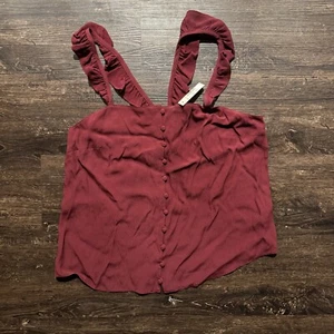 Madewell Blouse Women 6 Tank Top Spaghetti Strap Button Down Top Ruffled - Picture 1 of 9