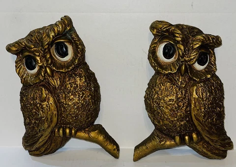 Vtg Large 1960s Green Owls Wall Decor Universal Statuary Corp Chicago Cover