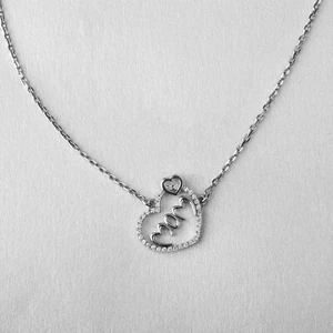 1.00Ct Round Lab Created Diamond Mom Heart Valentine Pendant 14K White Gold Over - Picture 1 of 4