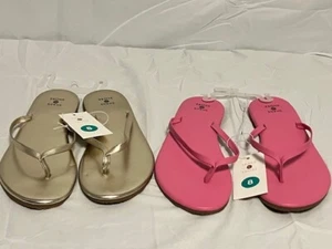 2 Pair Shade & Shore Women's Cushioned Sandals Gold/Pink Multiple Sizes - Picture 1 of 8