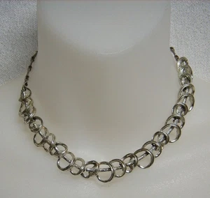 Vtg Silver Tone Choker Necklace Brutalist Modernist Big Chunky Chain Ring 14.5" - Picture 1 of 2