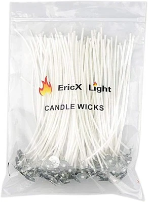 EricX Light 100 Piece Natural Candle Wick, Low Smoke 6" Pre-Waxed & 100%...  - Image 1 of 4