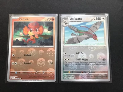 Poke Ball Pansear 014 + Unfezant 073 /086 SV 10.5 White Flare Pokemon Card Holo - Image 1 of 2