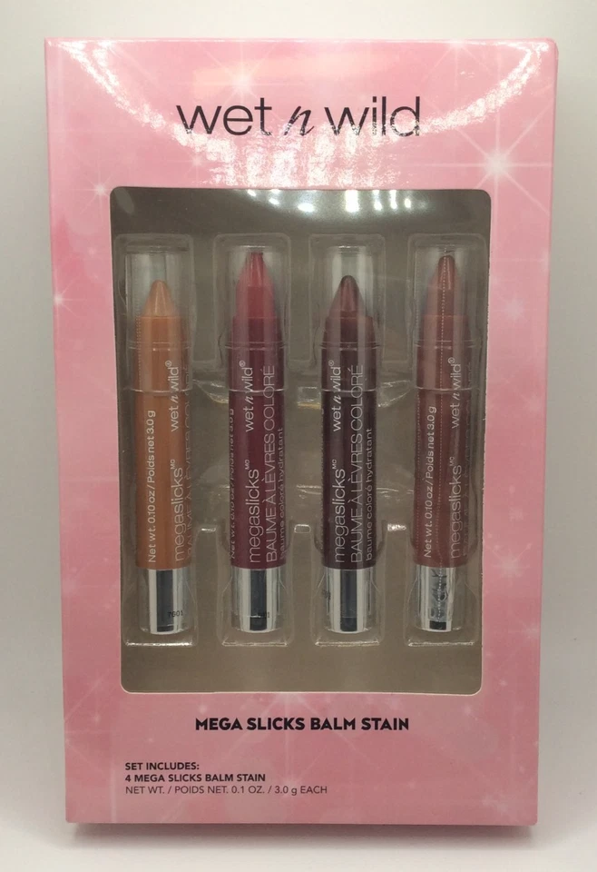 Wet n Wild Mega Slicks Balm Stain Moisturizing Lip Color 4 piece Gift Set SEALED - Image 1 of 3