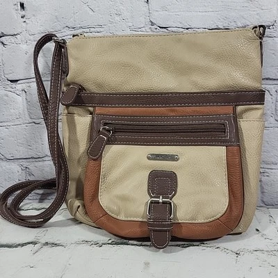 Bandolera Multi Sac Bolso de Cuero Vegano Cartera Doble Bronceado Western Sachel - Manchas Foto 1 de 4