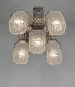 HETTIER & VINCENT  rare French art deco chandelier . nickeled bronze 1930 France - Picture 1 of 12