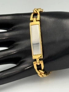 Avon ID Nameplate Bar Bracelet Gold Tone Engravable Two Tone Made in USA - Picture 1 of 5