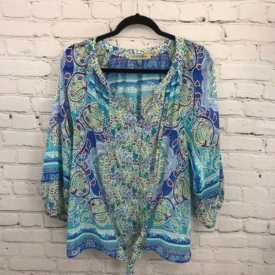 Top Figueroa y Flor Mujer Extra Grande Azul Transparente Ligero Abotonable Foto 1 de 4