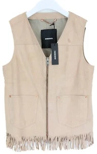 DIESEL Waistcoat Women's SMALL Pink Fringes Leather Biker Vest - Picture 1 of 10