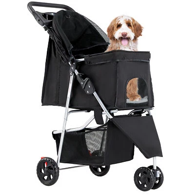 Three-Wheeled Pet out Stroller, Foldable Stroller with Cup Holder ＆ Storage Bag - Image 1 of 4