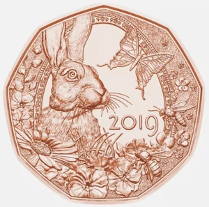 Moneda Austria 5€ Euro 2019 Ester Bunny Mariposa Insecto Naturaleza Animal Abeja Avispa - Imagen 1 de 3