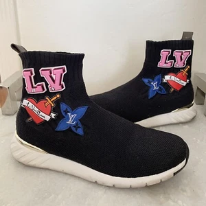 Louis Vuitton LV Logo Monogram Stretch Fabric Black Heart Knit Sock Sneakers 38 - Picture 1 of 10