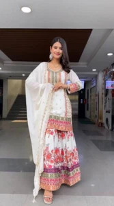 Stylish Heavy Faux Georgette Top And Palazzo With Dupatta For Function Wear - Picture 1 of 13