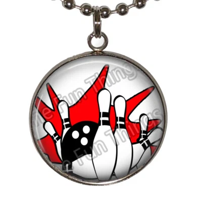 Bowling Necklace 24" Chain Sport Hobby Bowling Team Ball & Pins - Image 1 of 4