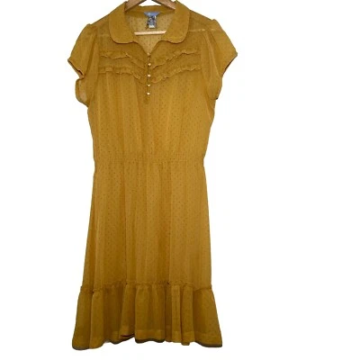 Mujer Talla Med Oro Amarillo Transparente Punto Suizo Vestido Volantes Vaquera Western Chic Foto 1 de 4