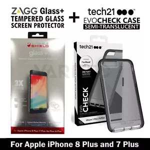 Tech21 Gel Back Case Cover + Zagg Glass Screen Protector for iPhone 8 Plus 7+ 6+ - Picture 1 of 6