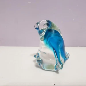 Penguin Art Glass Blue /Clear Figurine Paperweight Home Office Decor 3"×2.5" - Picture 1 of 10
