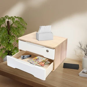 Caja de almacenamiento de escritorio de madera de 2 niveles organizadora con cajones bloqueables oficina y hogar - Imagen 1 de 15