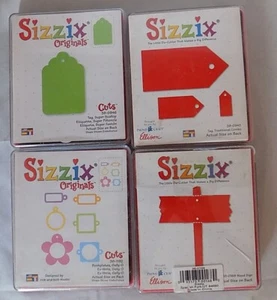 Lot of 4 Sizzix Die Cutters 38-0943 0168 0946 1192 CUTS Tags Wood Sign Bookplate - Picture 1 of 2