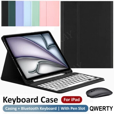 Bluetooth Keyboard Mouse Case Cover For iPad 5/6/7/8/9/10th Gen Air 4 5 6 Pro 11 - Image 1 of 4