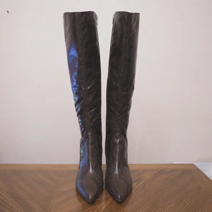 New MARC FISHER Retie2 Animal Print Brown/Black Knee-High Boots Size 9.5 - Picture 1 of 5