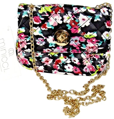 Black Floral Crossbody Handbag Clutch Purse Preppy Chic Chain Strap Minicci NEW - Image 1 of 4
