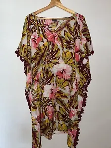 Powder Hibiscus Womens Kaftan OneSize RRP £45.00 Boho Chic Cover-up Poncho Beach - Picture 1 of 7