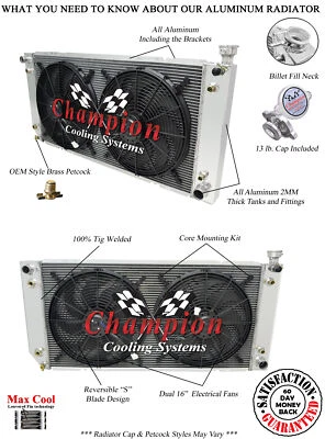 AL Champion 3 Row Radiator W/ 16" Fans for 1995 - 2000 Chevrolet Tahoe V8 Engine - Image 1 of 4