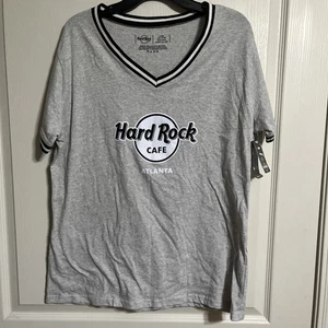 Hard Rock Cafe Atlanta Ladies T-Shirt Size XL Logo Ribbed V-Neck Grey NWT - Picture 1 of 11