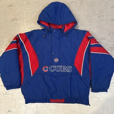 Vintage 90s MLB Starter Chicago Cubs Pullover 1/2 Zip Hooded Jacket Sz XL - Image 1 of 4