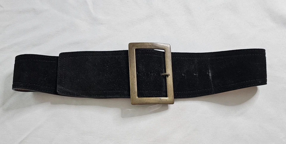 Cinturón Neiman Marcus WCM Ancho Negro Gamuza L Cuero Genuino Italiano Hebilla de Latón Foto 1 de 4