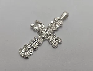 Echt 925 Sterling Silber Nugget Kreuz Anhänger 1 3/8 Zoll hoch hochwertig - Bild 1 von 8