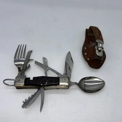 Faca Hobo / Multi Ferramenta / com Bainha de Couro por Mitsubishi - Vintage - Japão - Imagem 1 de 4