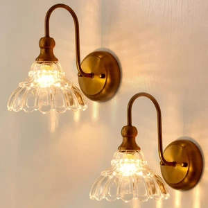Juego de 2 apliques de pared vintage con pantalla de vidrio apliques de latón dorado furgoneta de baño... - Imagen 1 de 9