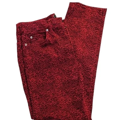 Pantalones de mezclilla elásticos de pierna recta con estampado de animales rojos negros  Foto 1 de 4