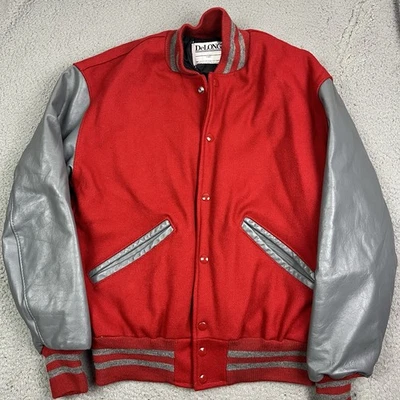 Vintage DeLong Lettermans Varsity Type Coat Red Grey Wool Jacket Blank Sz Small - Image 1 of 4