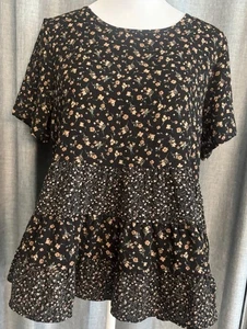 Blusa Anthropologie Paper Crane Ditsy Floral Cottagecore Peplum Negra Pequeña - Imagen 1 de 17