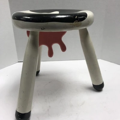 1984 Vermont Sled Co Wood Holstein Cow Stool Pink Udders 12" H Signed Farmhouse - Image 1 of 4