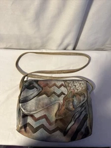 Vintage Beverly Hills Tasche Damen bemalt Leder Kunst Umhängetasche Handtasche schön! - Bild 1 von 9