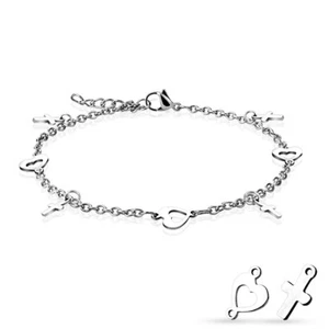 Stainless Steel 7"-8" Heart and Cross Charm Chain Bracelet  - Picture 1 of 1