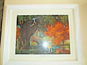 Vintage 1968 "Gathering Apples" Detlefsen White Framed Lithograph Art Print - Picture 1 of 5