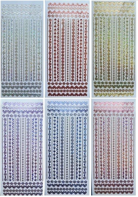 MIXED BORDERS Peel Off Stickers Metallic Shimmer Flowers Hearts Card Making - image 1 of 1